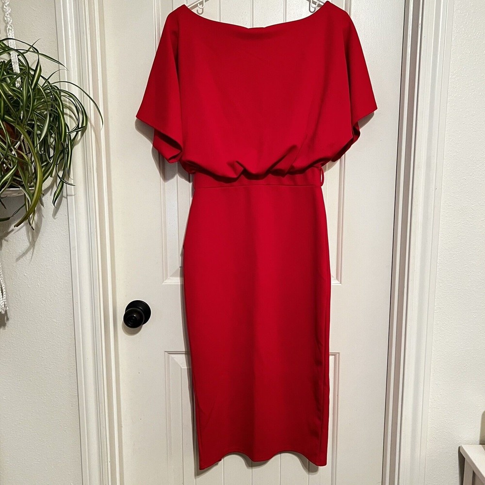 Pretty Little Thing Wrap Front Red Flutter Kimono Sleeve Midi Dress Size 8 NWT - Picture 5 of 16